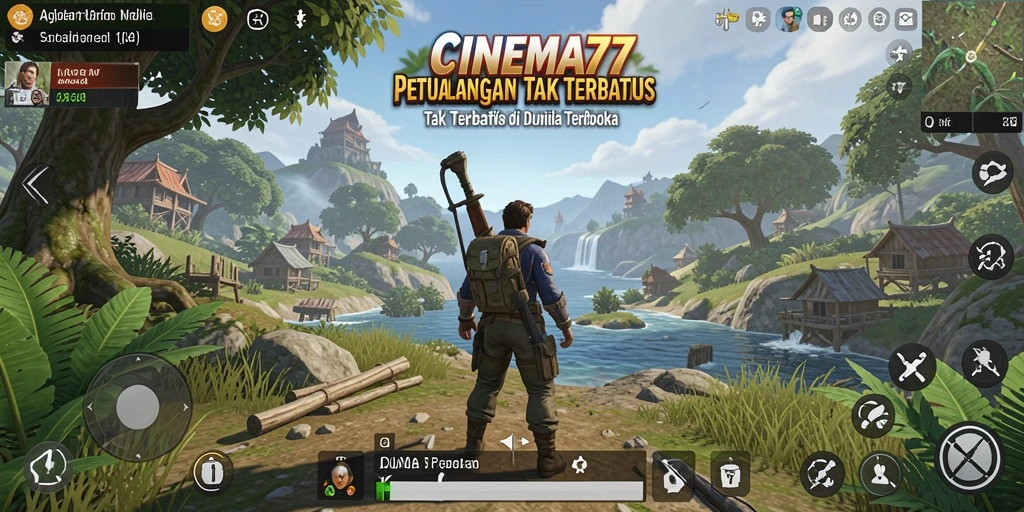 Screenshot gameplay CINEMA77 menampilkan petualangan di dunia terbuka.