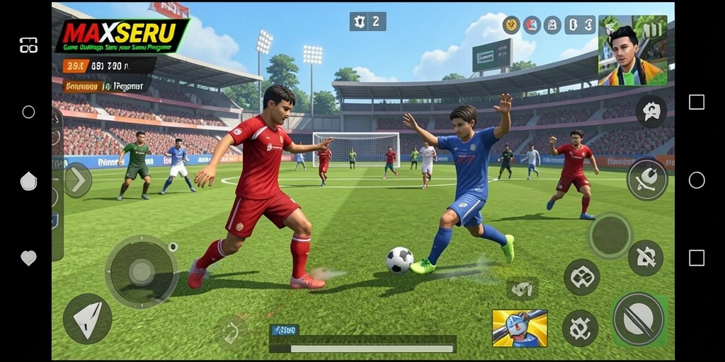 Screenshot gameplay MAXSERU yang menunjukkan aksi seru olahraga.
