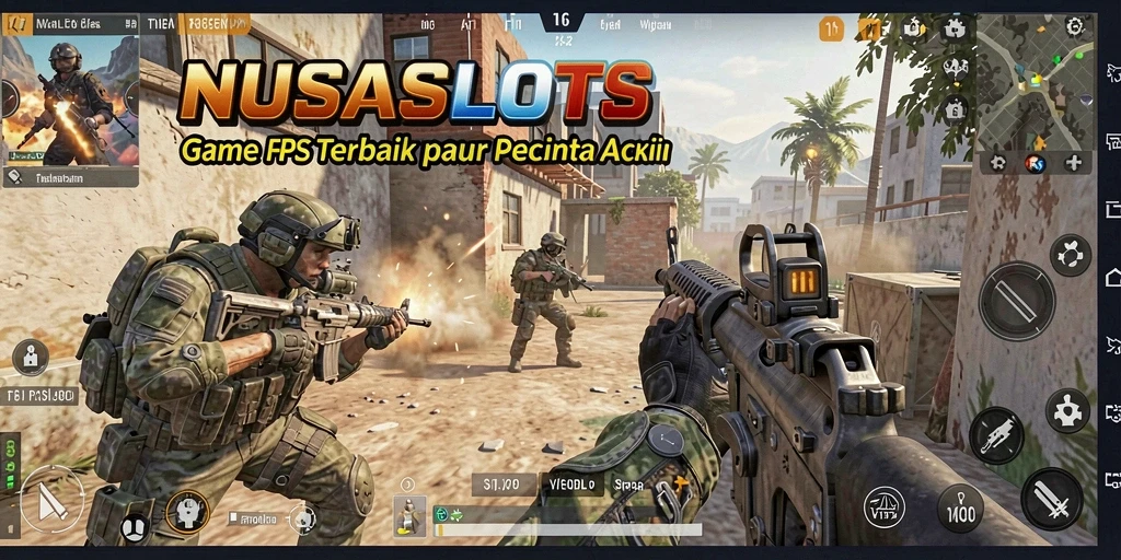Screenshot utama NUSASLOTS menunjukkan aksi seru dalam gameplay FPS.