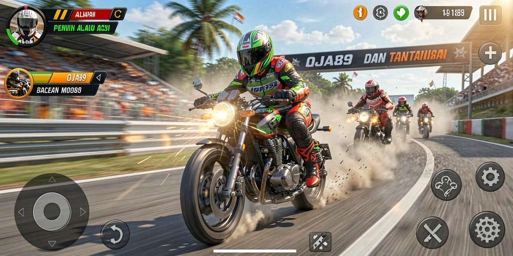 Tampilan gameplay OJA89 yang memukau dalam balapan motor.