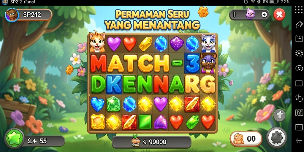 Tangkapan layar gameplay SP212 dengan keseruan permainan Match-3.