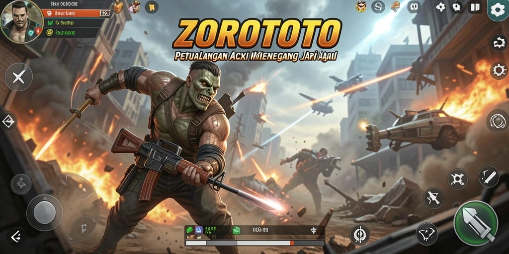 Tangkapan layar ZOROTOTO yang menampilkan pertarungan intens di dunia aksi.